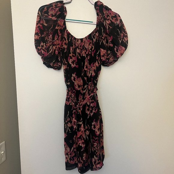 Black Floral Off Shoulder Mini Dress - Picture 2 of 2